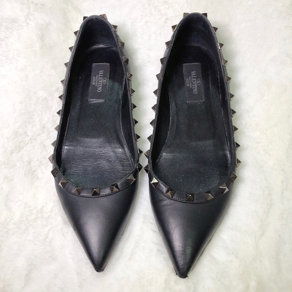 ❤️SOLD❤️Valentino rockstud balle flats so black 38 - Picture 1 of 8